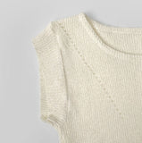 Punching Strap Ribbon Point Crop Short Sleeve Knit