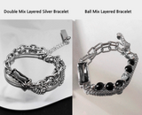 2TYPE [Ball Mix, Double Chain Mix] Layered Silver Bracelet