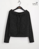 Rutin ribbon strap off-shoulder ribbed long-sleeve knit