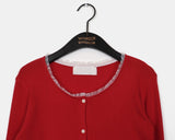 Nib chiffon lace knit cardigan