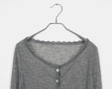 Phuang Lace Frill See-Through V-Neck Long-Sleeve Cardigan