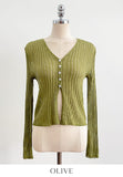 Hennua Half-Button See-Through Ribbed Cardigan