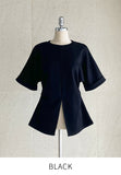 Duba Span Shirring Front Slit Short Sleeve T-shirt