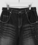 Mitiki Pintuck Bijo Black Blue Bermuda Denim Pants