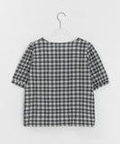 Igets Square Neck Check Short Sleeve Blouse