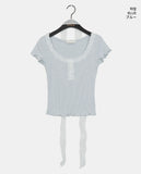 [Scarf set] Srin lace button short sleeve t-shirt