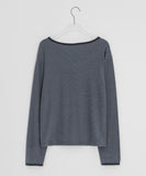 [BAONHAUS] Felts Stripe Henley Neck Long Sleeve Tee