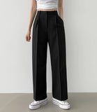 Clip Rayon Blend Span Pin Tuck Wide Slacks Pants