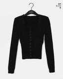 Shaltie Lace Square Neck Ribbed Knit Cardigan