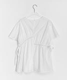 Cube Ribbon Cut Shirring Short Sleeve Blouse