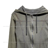 Texture Line Dyeing Ribbed Hood Zip-Up