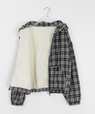 [unisex] Denkoku check fleece two-way hood zip-up