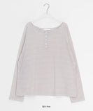 Dre Stripe Summer Button Off-Shoulder Long Sleeve Tee