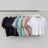 Relaxed round neck cooling summer short sleeve crop T-shirt