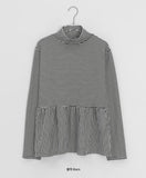 Hokam Brushed Stripe Frill Turtleneck Tee