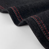 Raw Unique Red Stitch Heart Point Embroidery Wide Denim Pants