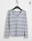 Tutu Stripe U Neck Slim Hood Long Sleeve T-Shirt