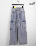 Turbine Strap Cargo Pocket Washing Denim Long Wide Pants