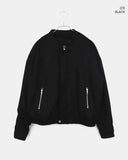Shy Suede No-Collars Snap Button Zipper Pocket Blouson Jacket