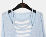 [SET] Zpin Stripe Sleeveless Cable Bolero Cardigan Set
