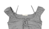 Cowl Layered Halter Ribbon T-Shirt