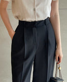 Hwie Pin Tuck Wide Straight Slacks