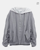[Fake Layered] Devin Overfit Shirring Two-Way Hood Flight Jumper