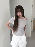 Bow Halter Layered Off-Shoulder Short Sleeve T-Shirt