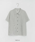 [BAONHAUS] Wickers Summer Seersucker Stripe Short Sleeve Shirt