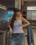 Folded ribbed snap sleeveless shirt