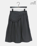 [Belt bag set] Machi pleated frill nylon banding midi skirt