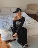 Butterful Lettering Unbalanced Off-Shoulder Long Sleeve