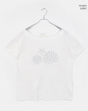 Therma Silver Studded Loose Fit Off Shoulder Short Sleeve T-Shirt