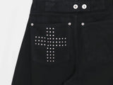 Cumin Brushed Cross Stud Balloon Wide Pants