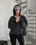 Wearing Stripe Two-Way Hooded Zip-Up