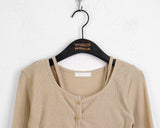 [Sleeveless SET] Dalit Ribbed Sleeveless Snap Button Long Sleeve Cardigan Set