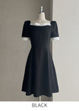 Lene Color Matching Ribbon Puff Tweed Mini One Piece