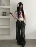 Pek Summer Adjust Snap Washing Denim Wide Pants