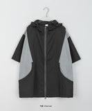 [unisex] Noika nylon two-way color matching string hood short sleeve wind jumper