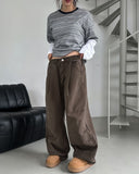 No-pin curved cut cotton balloon pants