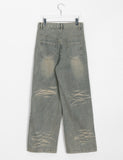 [unisex] Denim cut parachute washed denim pants