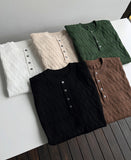 Cable knit short sleeve henry neck ver
