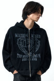 DOODLE HEART WAFFLE ZIP UP HOODIE