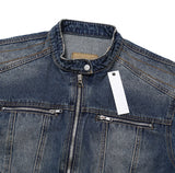 Ocean Washed Stitch Biker Denim Jacket