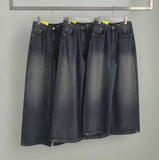 Brushed Hem Snap Jogger Wide Denim Pants