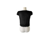 Neron Shirring Frill Ribbon Puff See-through Short Sleeve Blouse