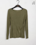 rohill button slit ribbed see-through long-sleeved knitwear