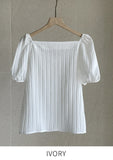 Missing Heart Neck Puff Span T-Blouse