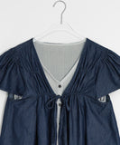Cheatero Denim Layered Short Sleeve Blouse