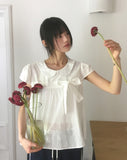 Darling round collar check ribbon blouse